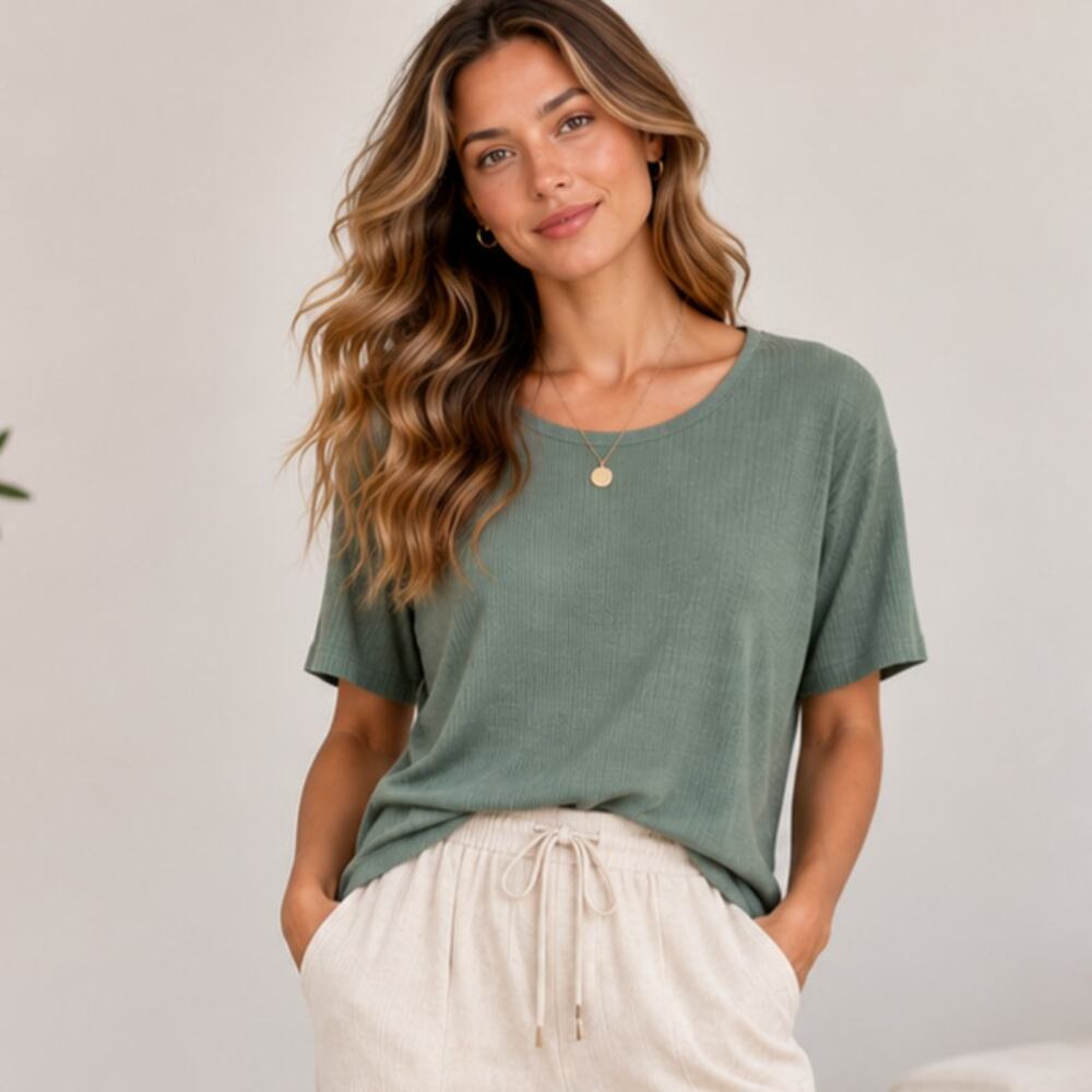 Old Navy Ribbed Knit Top Women's Size XXL Tall Green  Minimalist Casual Lounge